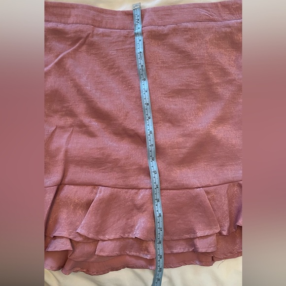 Pink Satin High-Waisted Ruffled Mini Skirt, Size Large - Picture 4 of 5